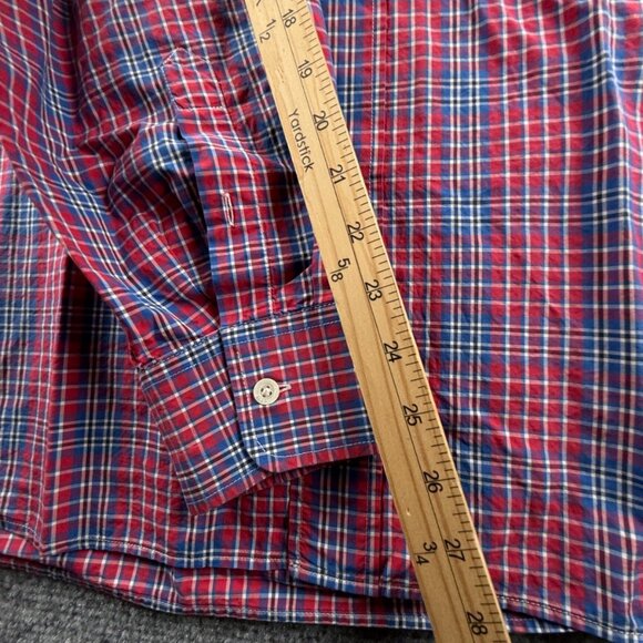 Faconnable Blue Red Cotton 2XL Plaid Mens Long Sleeve Pocket Button Up Shirt - Picture 9 of 15